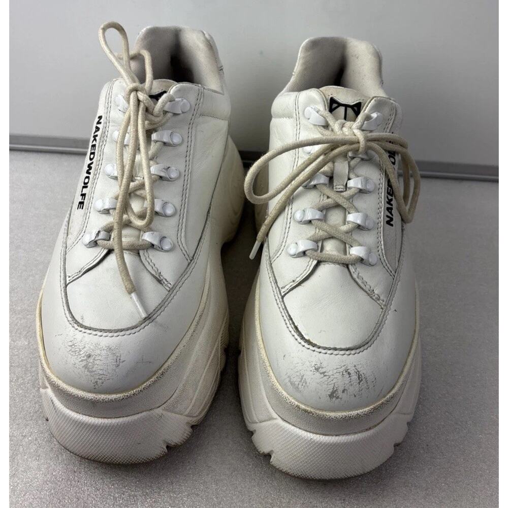 Naked Wolfe Sporty White Leather Platform Sneakers Women 8.5